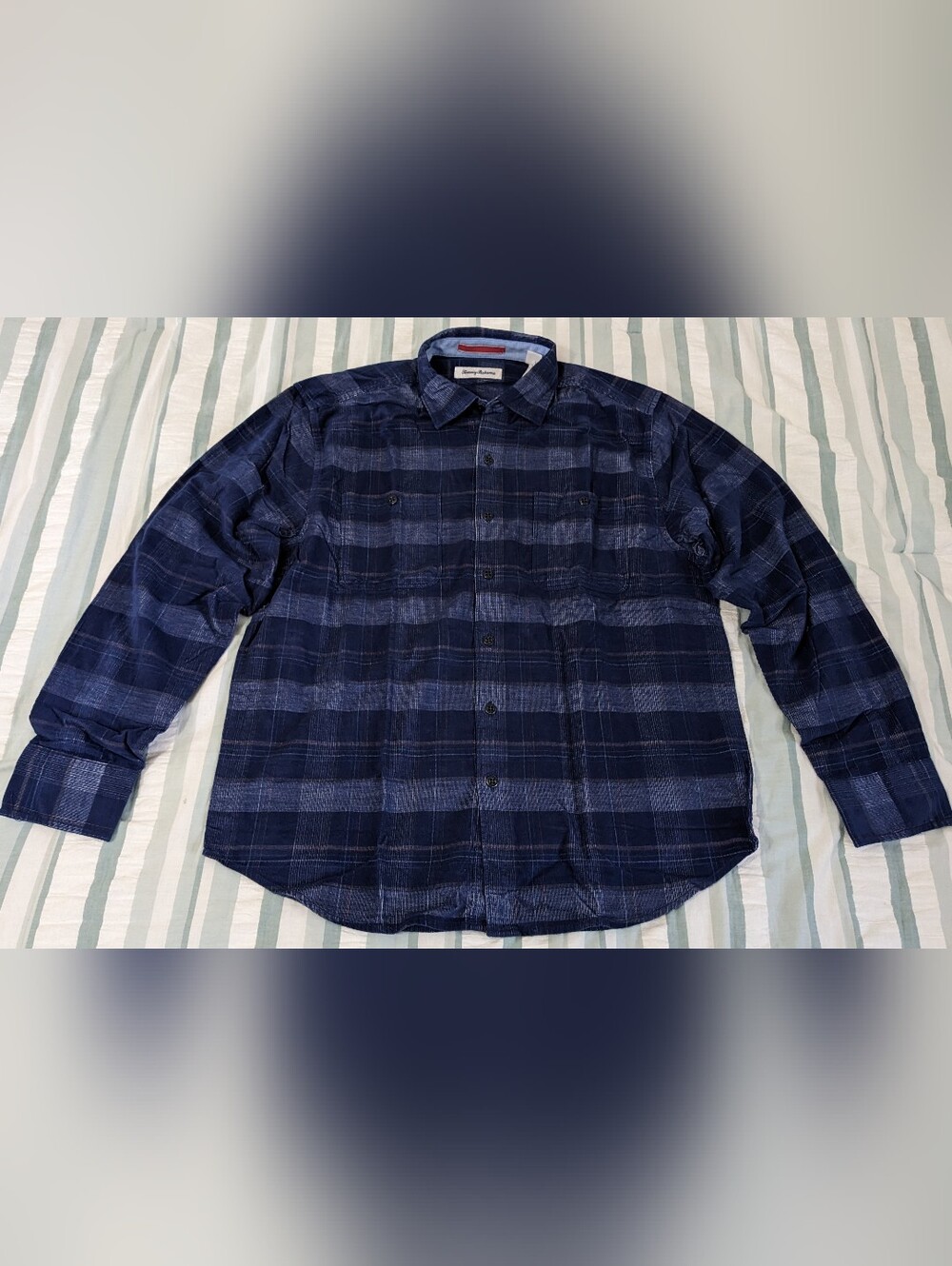 Men's Tommy Bahama Del Coast Corduroy Shirt Ocean Deep Size Medium
